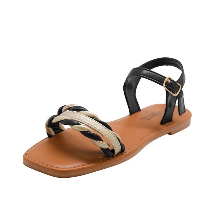SANDALIAS PLANA CON AJUSTE C/NEGRO