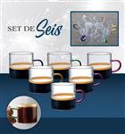 SET DE 6 MINI TAZAS DE CRISTAL CON MANGO MULTICOLO