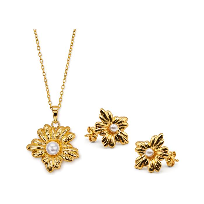 SET DE ANILLOS Y CADENA DE FLOR C/DO