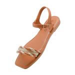 SANDALIAS PLANA CON AJUSTE C/MARRON