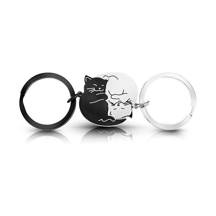 2 LLAVEROS EN 1 FORMA DE GATO C/NEGRO-PLATA